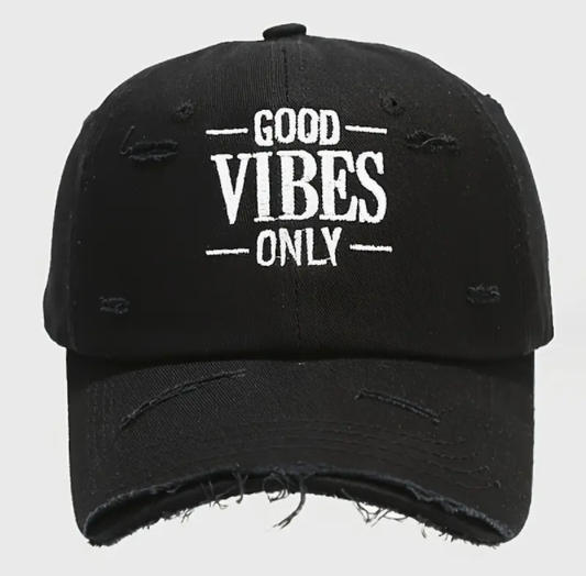Only Good Vibes Distressed Denim Hat