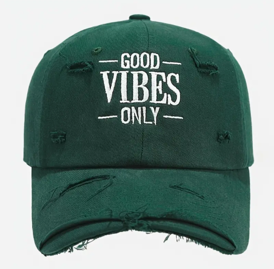 Only Good Vibes Distressed Denim Hat