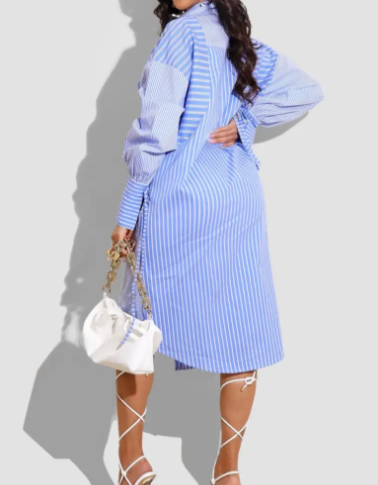 Fall Elegance Chic Striped Long-Sleeve Maxi Dresses