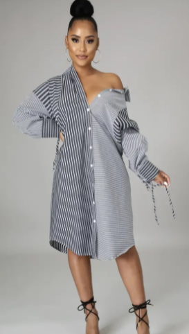 Fall Elegance Chic Striped Long-Sleeve Maxi Dresses