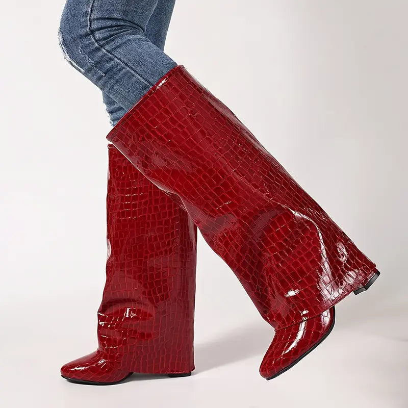 Crocodile Knee High Boots