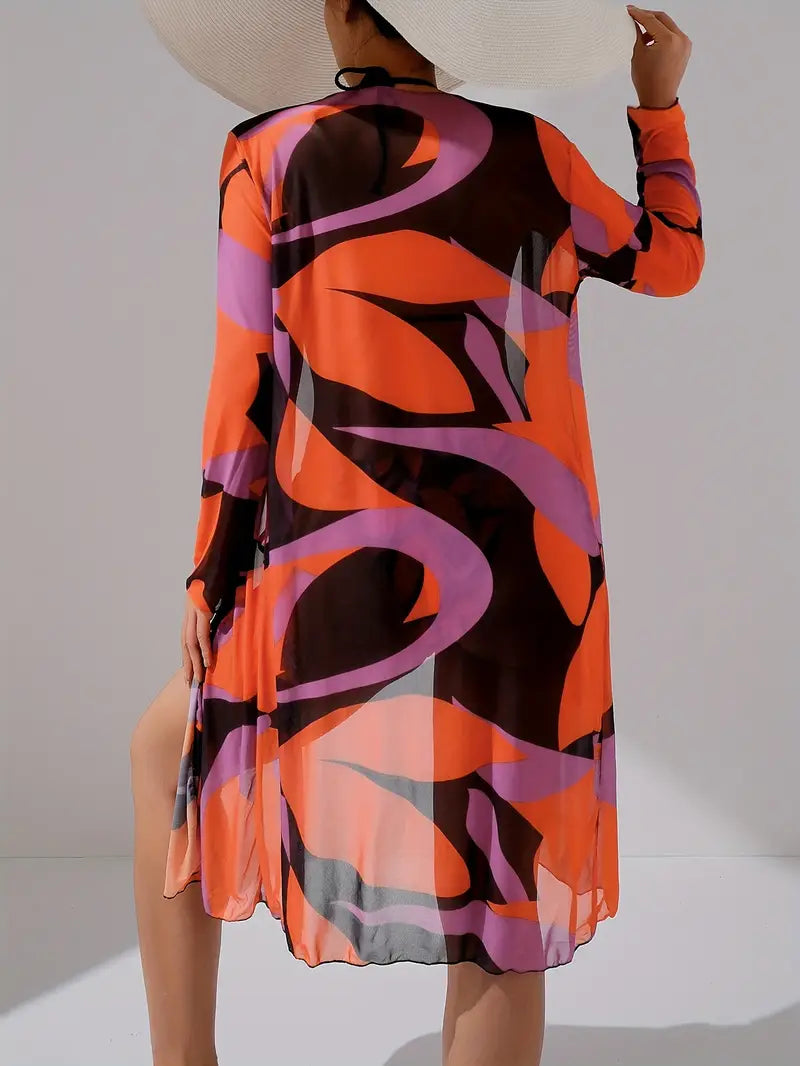 3 Piece Luxe AbstractPrint Bikini & Cover