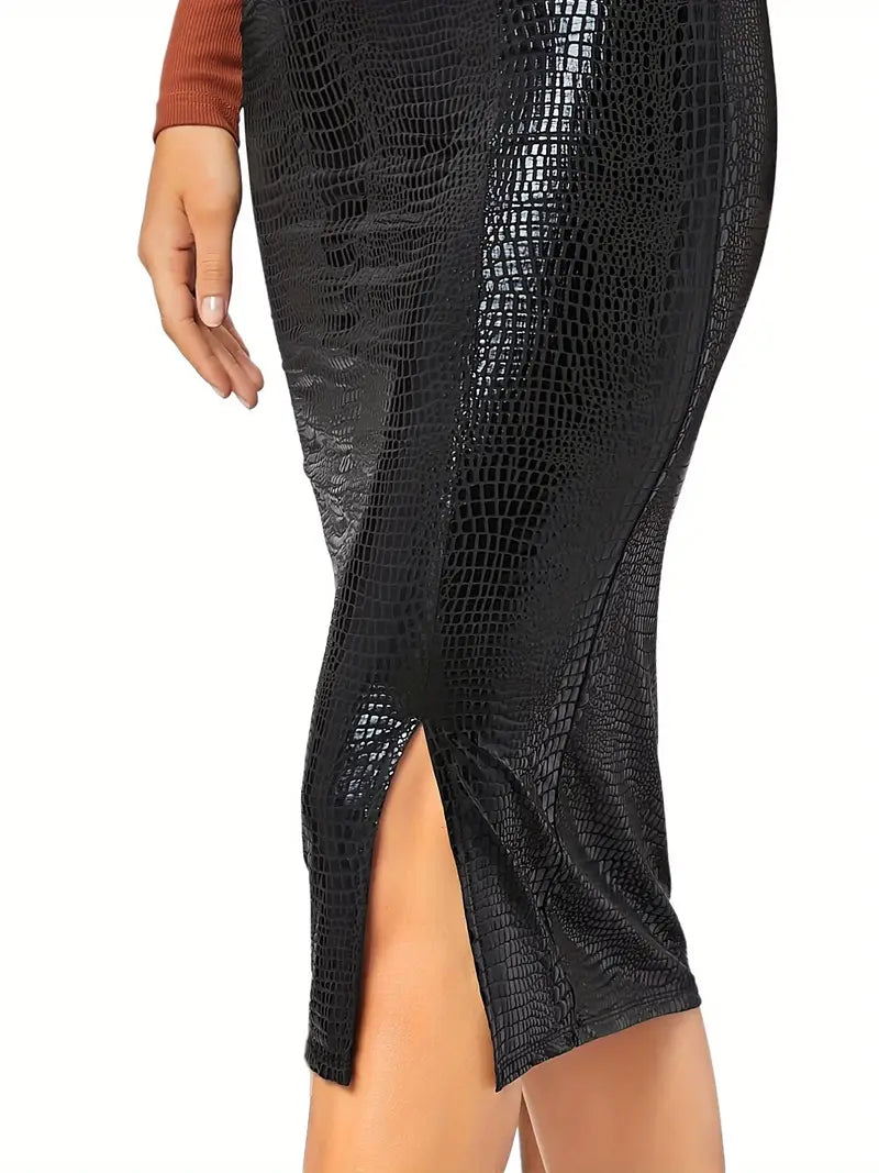 Luxe Crocodile Chic Office Skirt