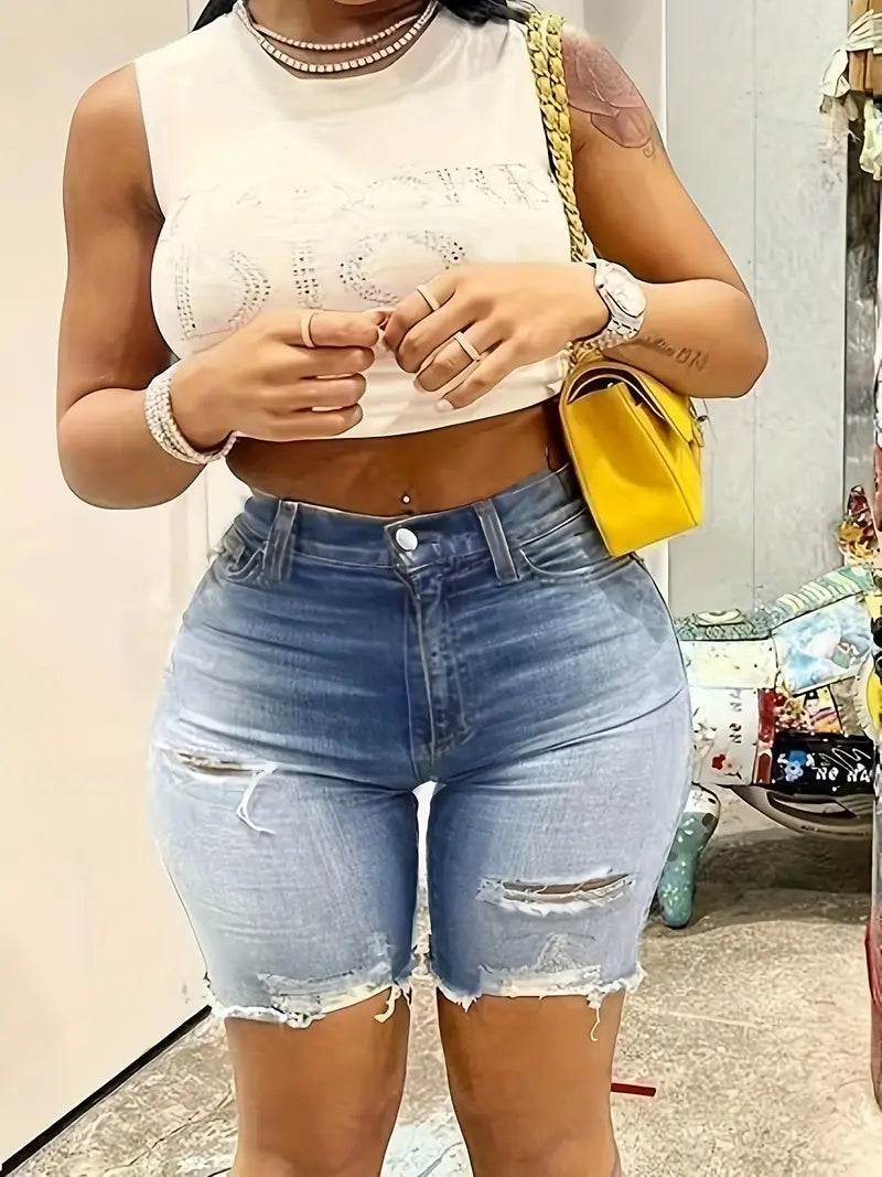 Chic Distressed Casual Denim Shorts