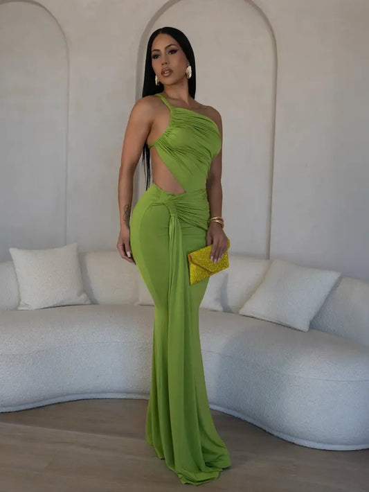 Priceless Sexy Elegant One Shoulder Split Maxi Back Cut Dress