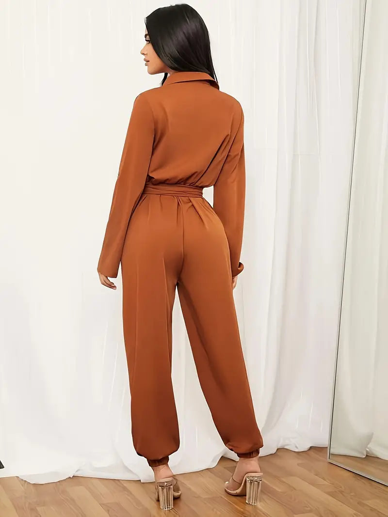 Executive Chic Brown Tied Jumpsuit