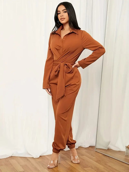 Executive Chic Brown Tied Jumpsuit