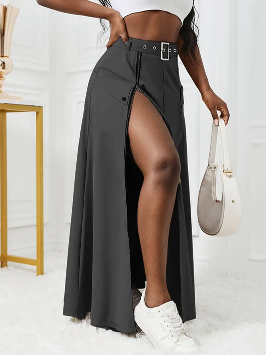 Long Chic Zip Flowy Cargo Skirt