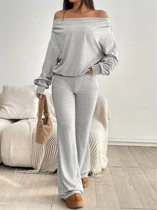 Sleek Casual Grey Long Sleeve Set