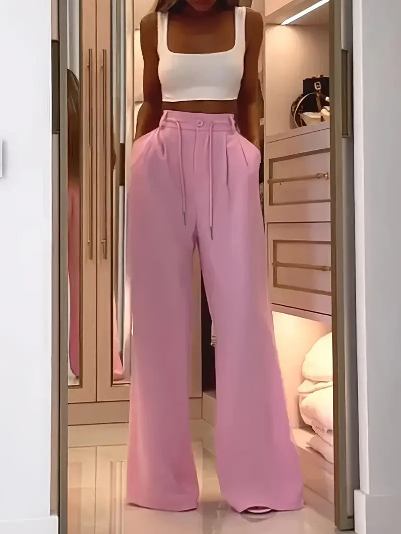 Casual Chic Drawstring Wideleg Office Pants