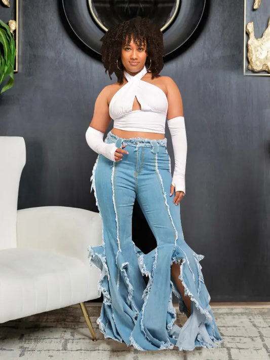 Chic Fringe Flared Denim Jeans
