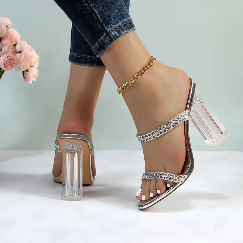 Chic Edgy Chain High Heels