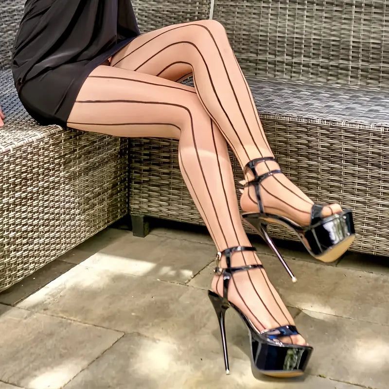 Elegant Striped Sheer Mesh Tights