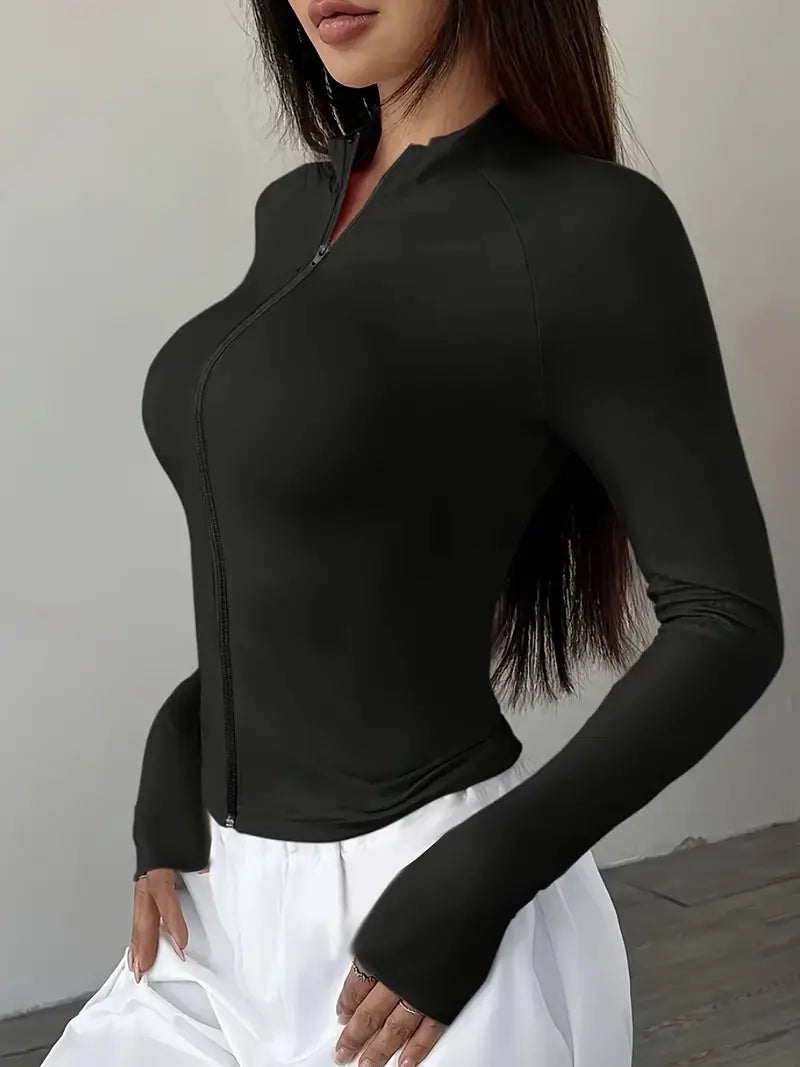 Chic Sleek Zip Up Long Sleeve Top
