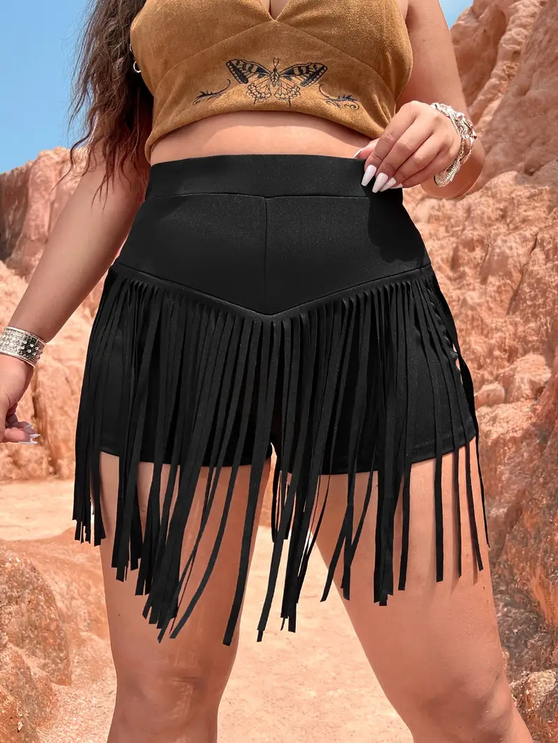 Edgy High Waisted Tassel Shorts