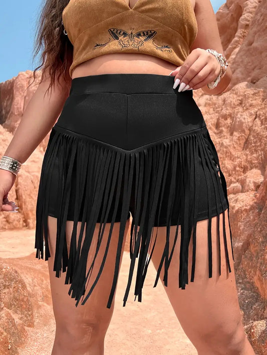 Edgy High Waisted Tassel Shorts