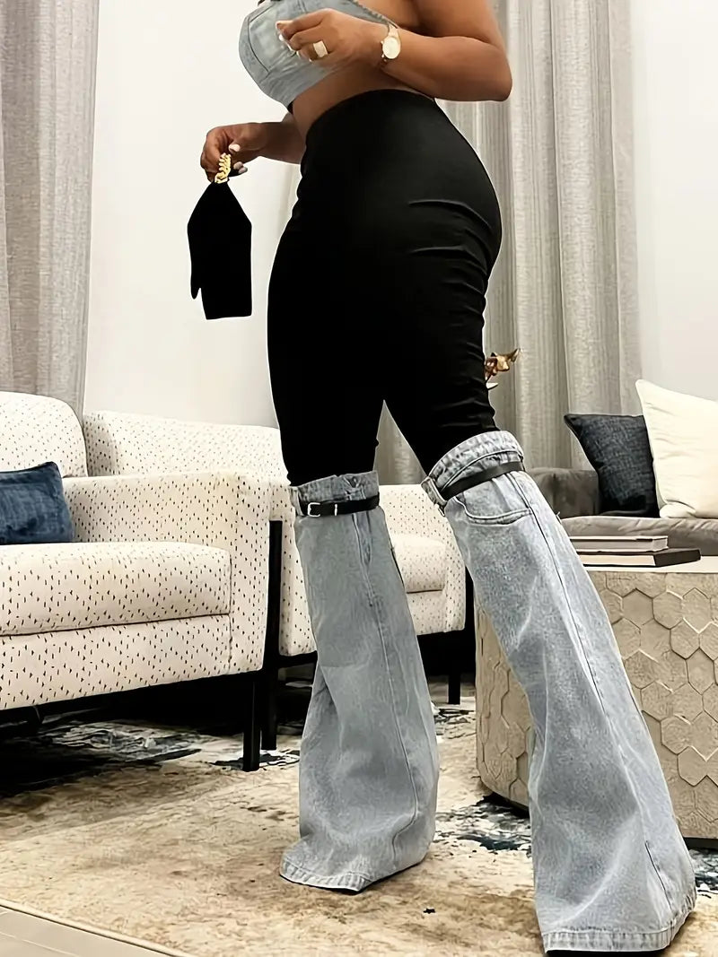 Exclusive Two Tone Belted Denim Jeans