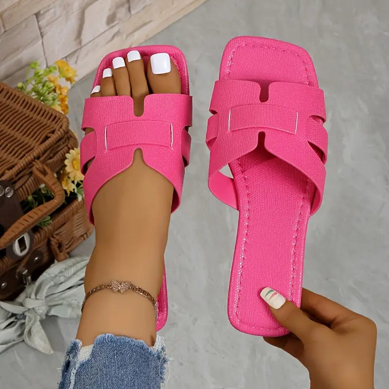 Chic Solid Color Open Toe Flats