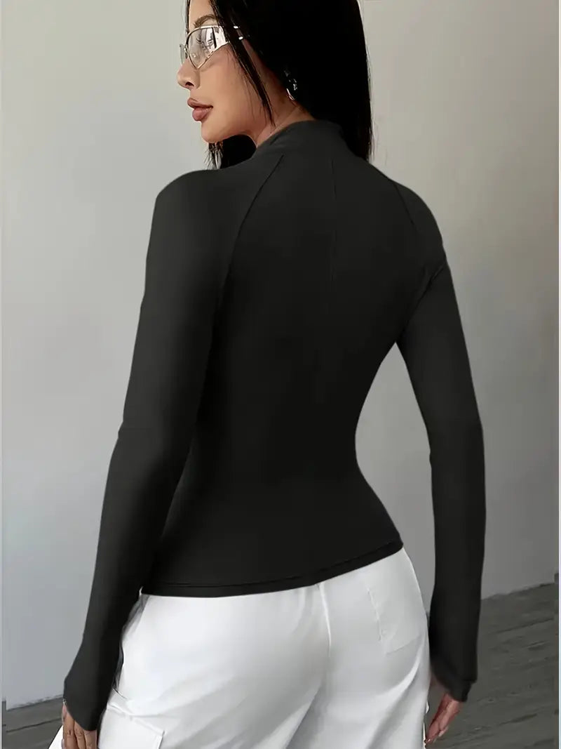 Chic Sleek Zip Up Long Sleeve Top