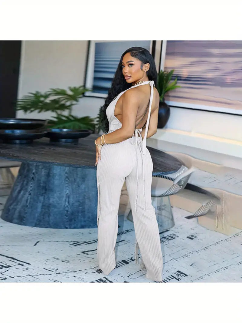 High End Sexy Backless Knitted Tassel Two Piece Set