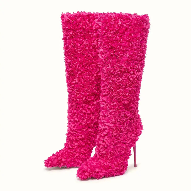 Pink Rose Petal Iconic Knee High Boots