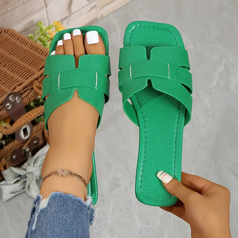 Chic Solid Color Open Toe Flats