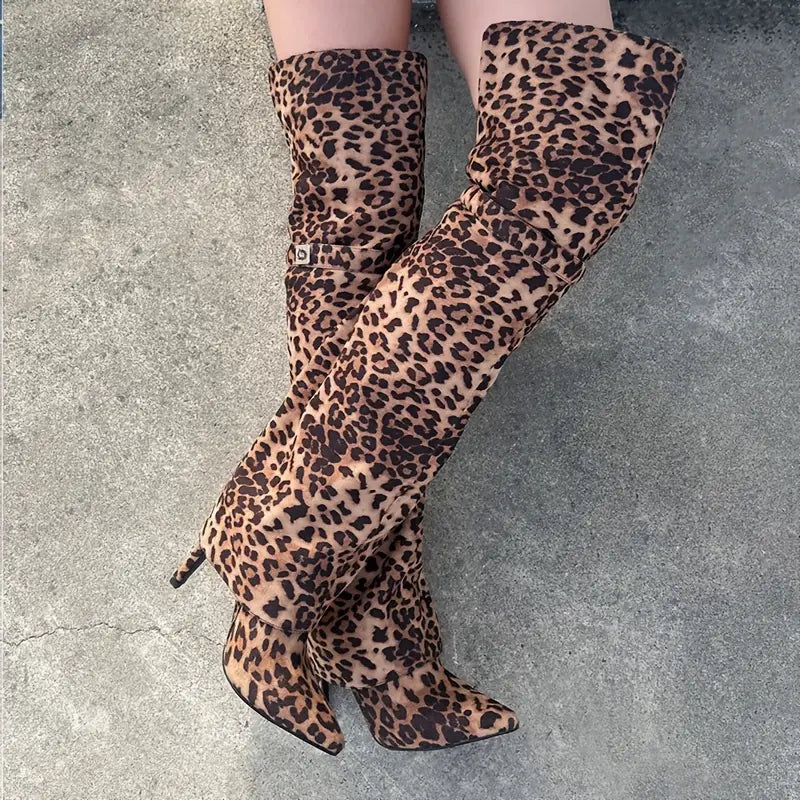 Chic Luxe Jaguar Print Knee High Boots