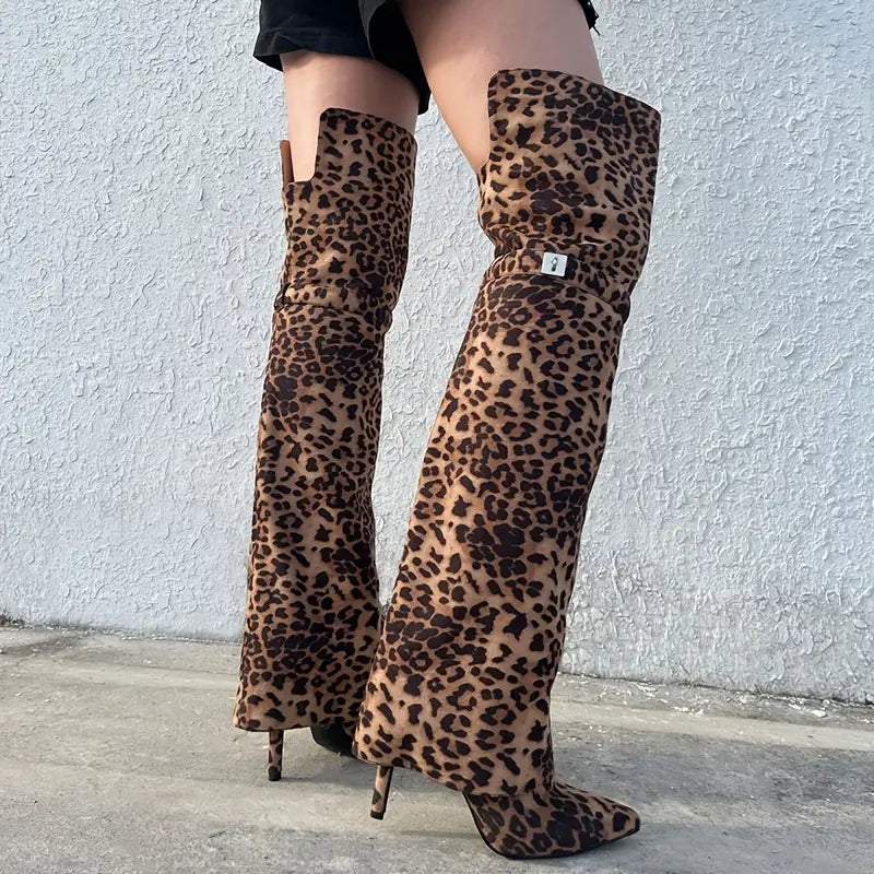 Chic Luxe Jaguar Print Knee High Boots