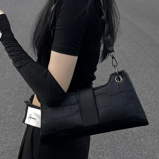 Luxe Retro Style Black Crocodile Shoulder Bag