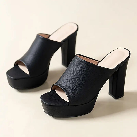 Solid Color Elegant Leather High Heels