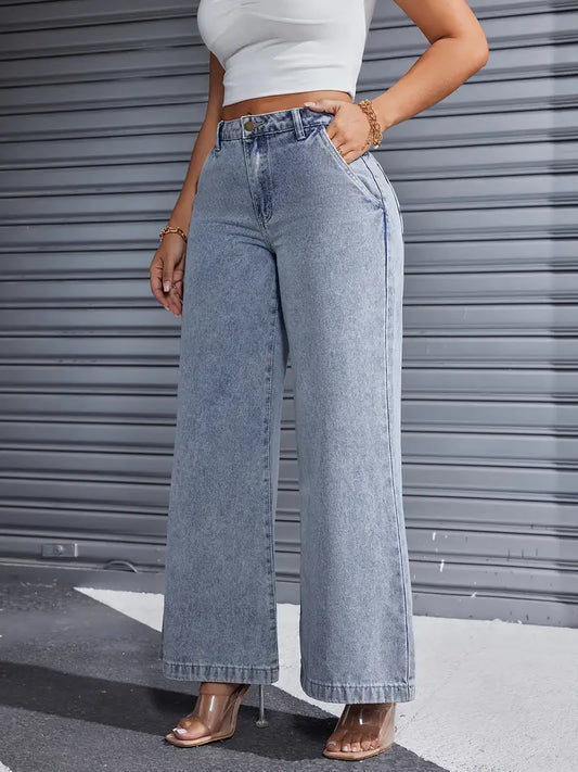 Casual Chic Light Wash Wide Leg Denim Jeans