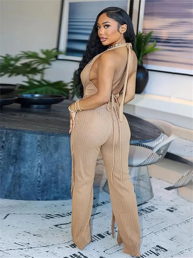 High End Sexy Backless Knitted Tassel Two Piece Set