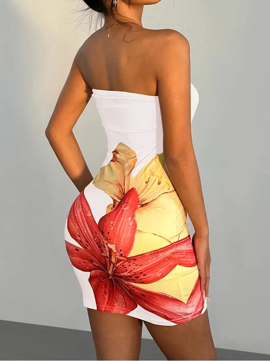 Island Flower Chic Strapless Midi Dress