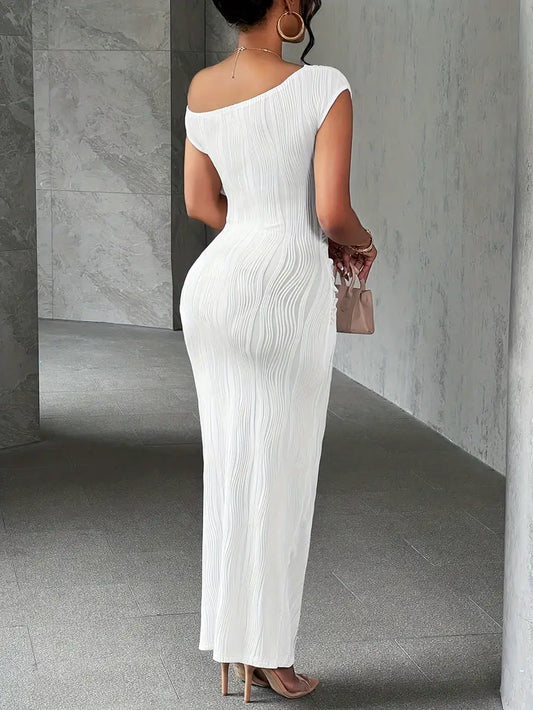 Effortlessly Elegant White Textured Dress