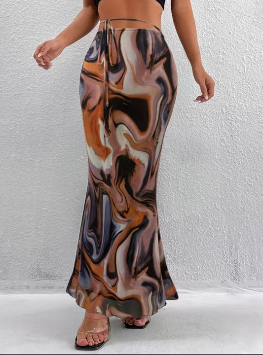Abstract Thoughts Tied Waist Maxi Skirt